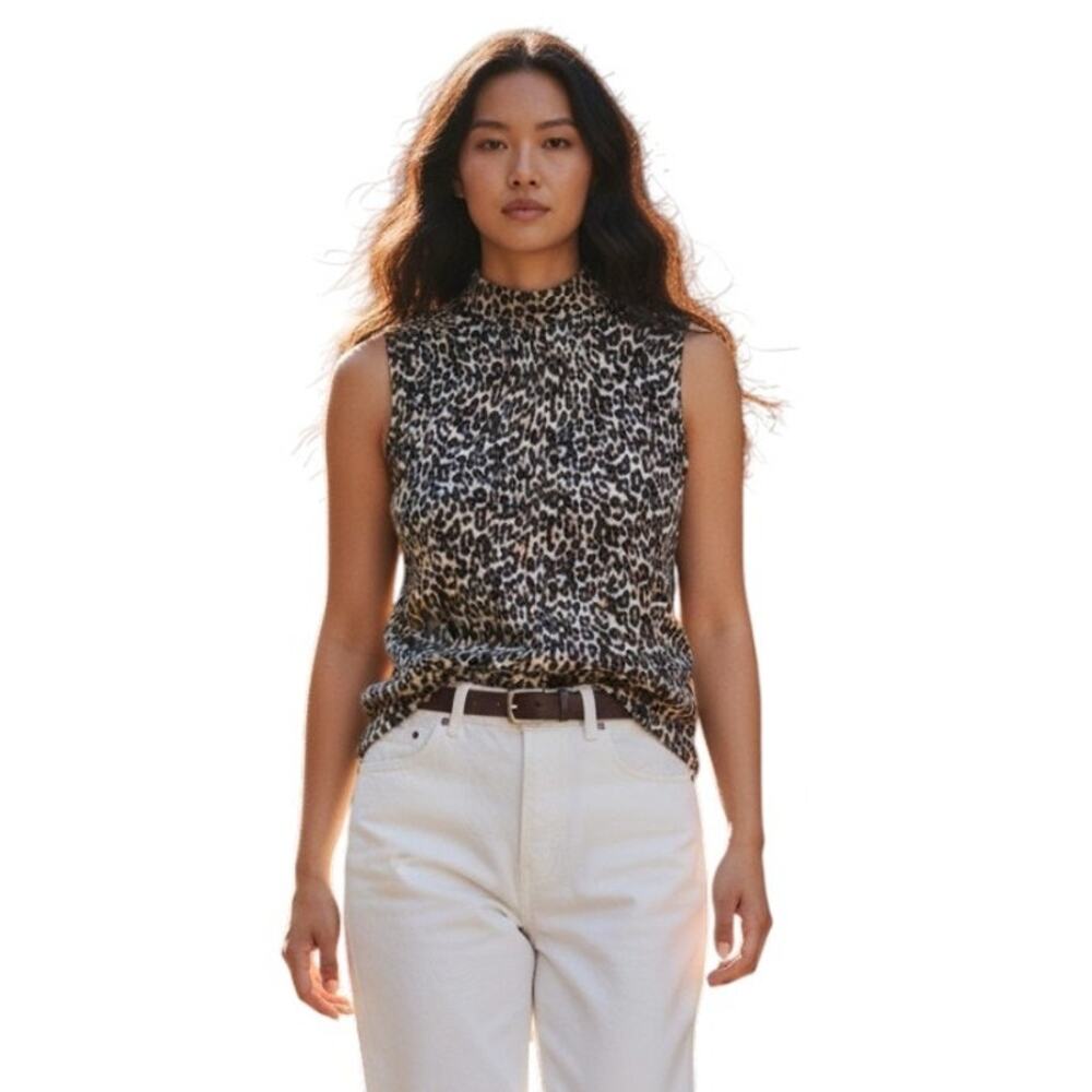 Cable & Gauge Women's Animal Print Sleeveless Turtleneck Sweater, Size S